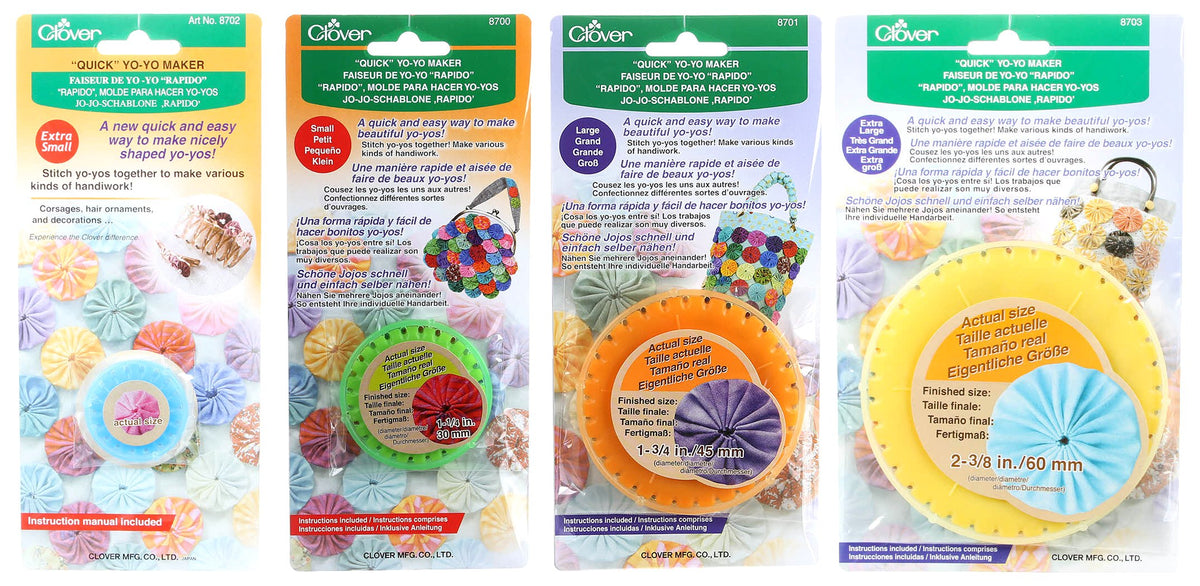 Clover Quick Yo-Yo Maker Kit Bundle in XS to XL sizes for versatile crafting projects.