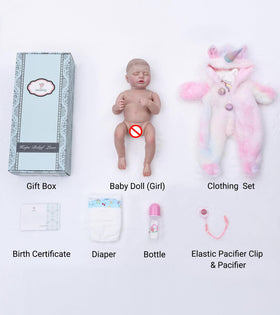 Cloveray plush hooded jumpsuit outfit on the doll for cozy pretend-play