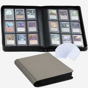 CLOVERCAT 9-pocket binder in gray front shows 252-card capacity for MTG, Yu-Gi-Oh!, sports cards.