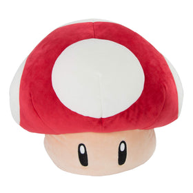 Club Mocchi Mocchi red Mario Mushroom plush for cozy gaming room decor