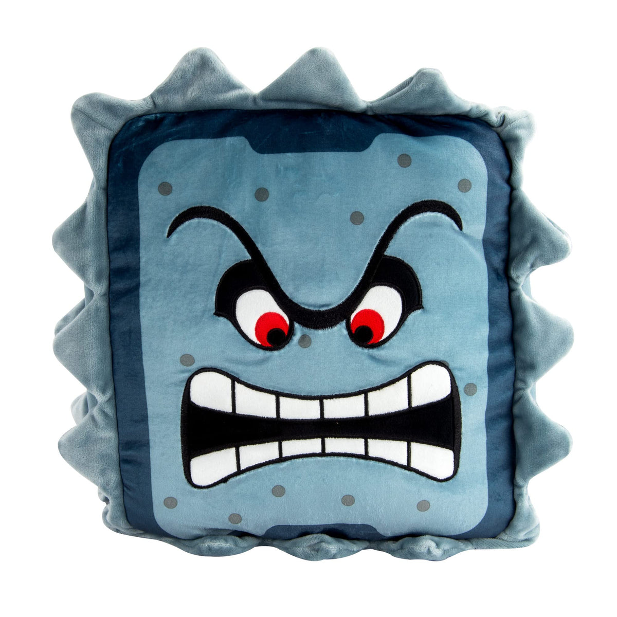 Club Mocchi Mocchi Thwomp plush front view shows soft squish and Mario look.