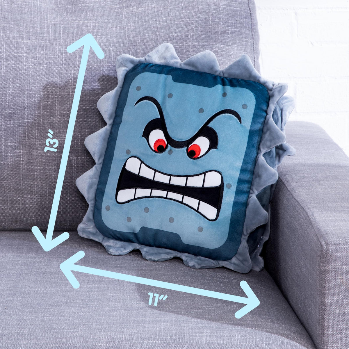 Club Mocchi Mocchi Thwomp plush side view highlights huggable charm for cozy moments.