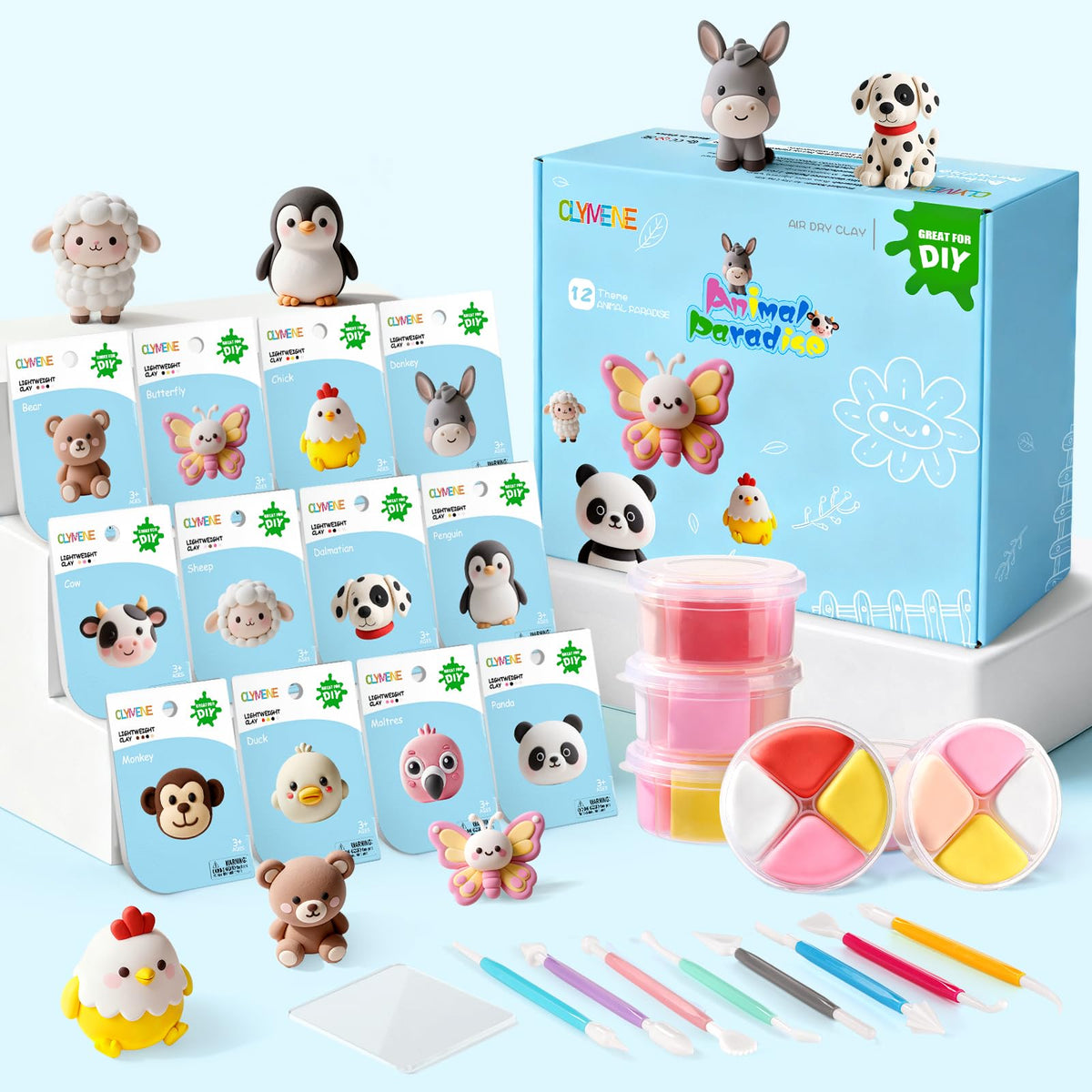 CLYMENE air-dry clay kit with 12 animal figures sparks creativity and screen-free fun