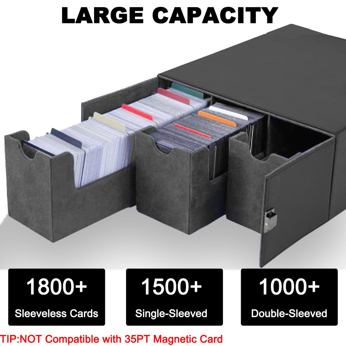 CMFYlive leather card box with microfiber lining protects cards during storage.