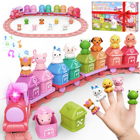 Cmiolacuna pink farm train on straight track for imaginative play.
