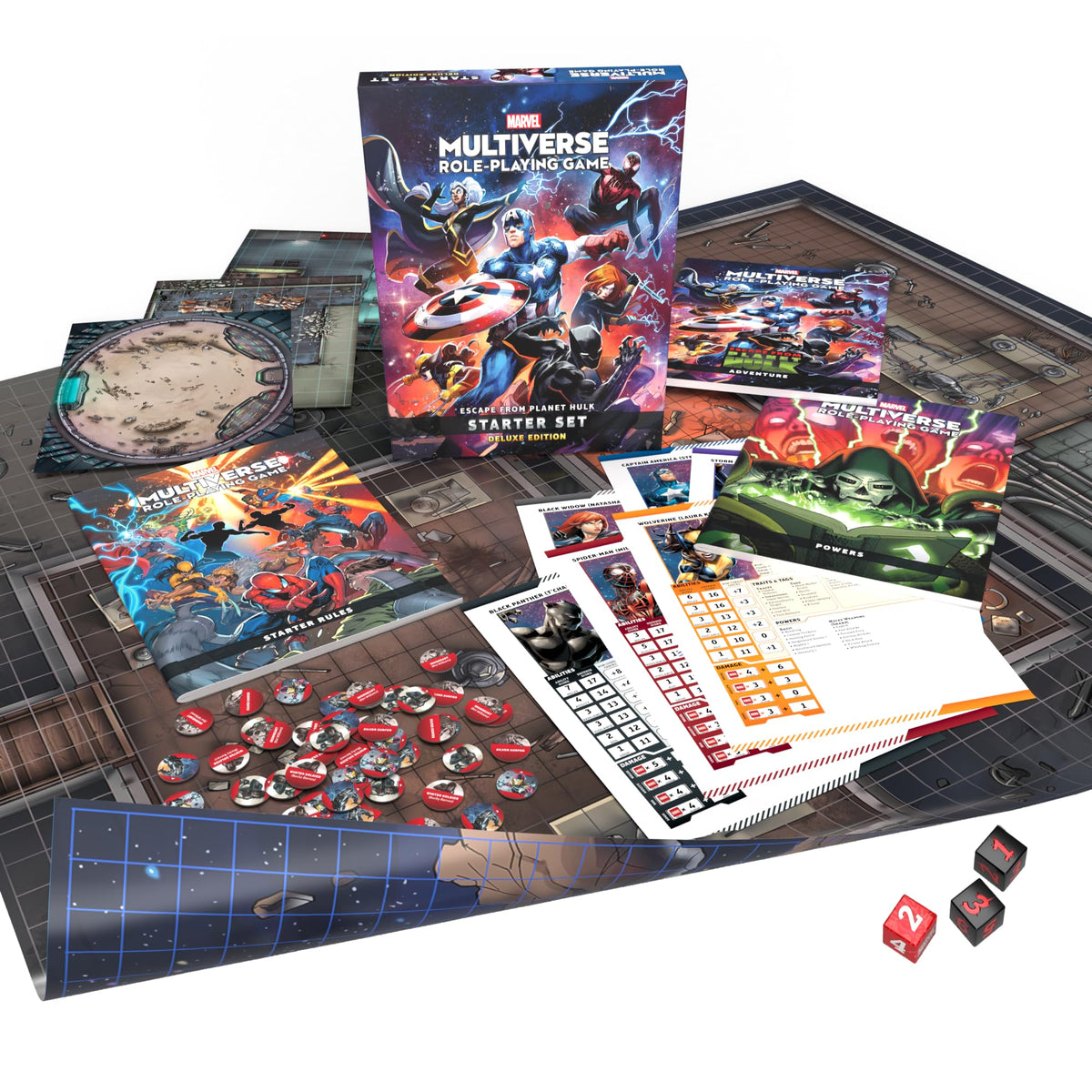 CMON Marvel Multiverse RPG standees illustrating heroes on board
