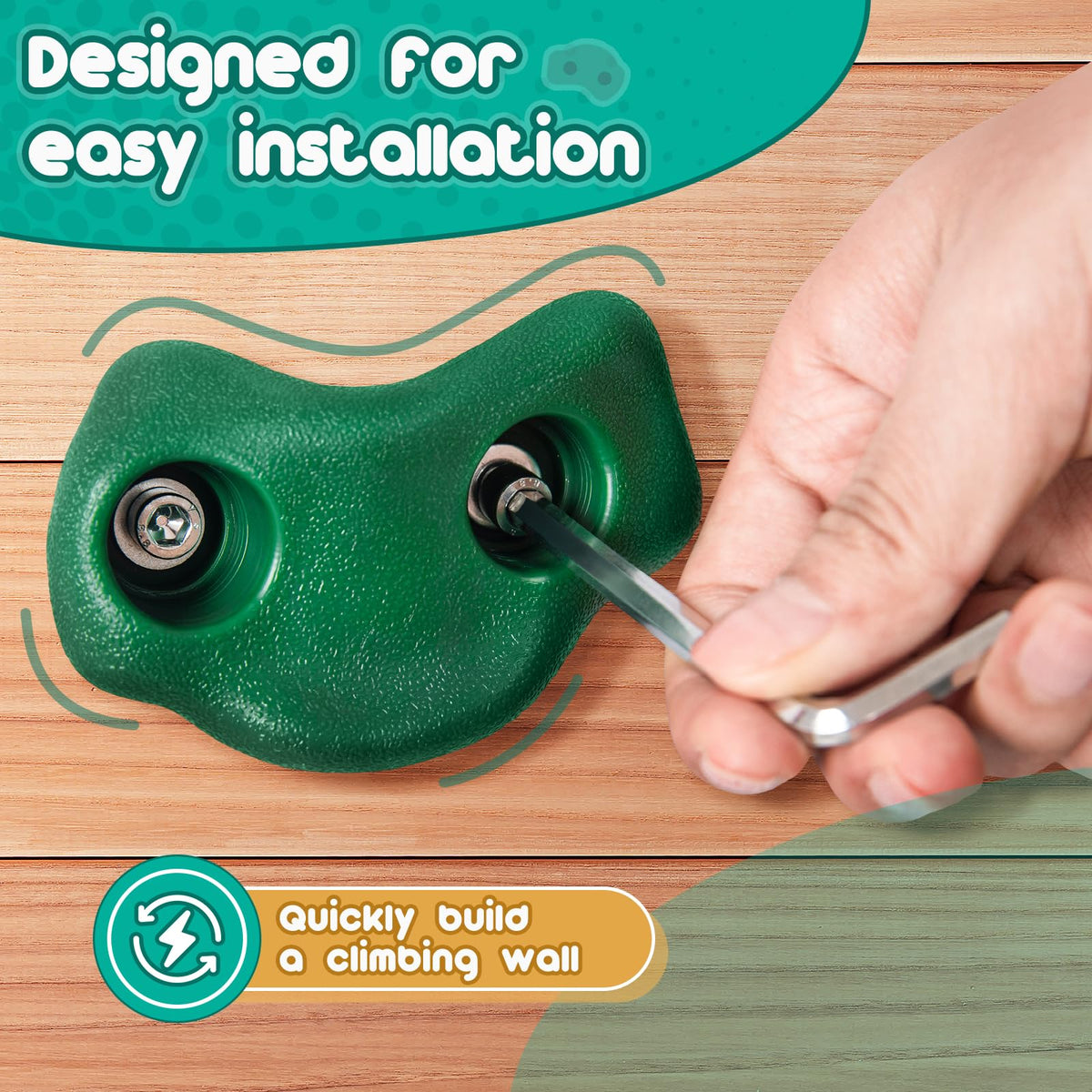 CMOOD textured grips on holds provide secure climbing for kids