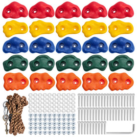 CMOOD rock holds with varied shapes and colors for kid-friendly wall climbing