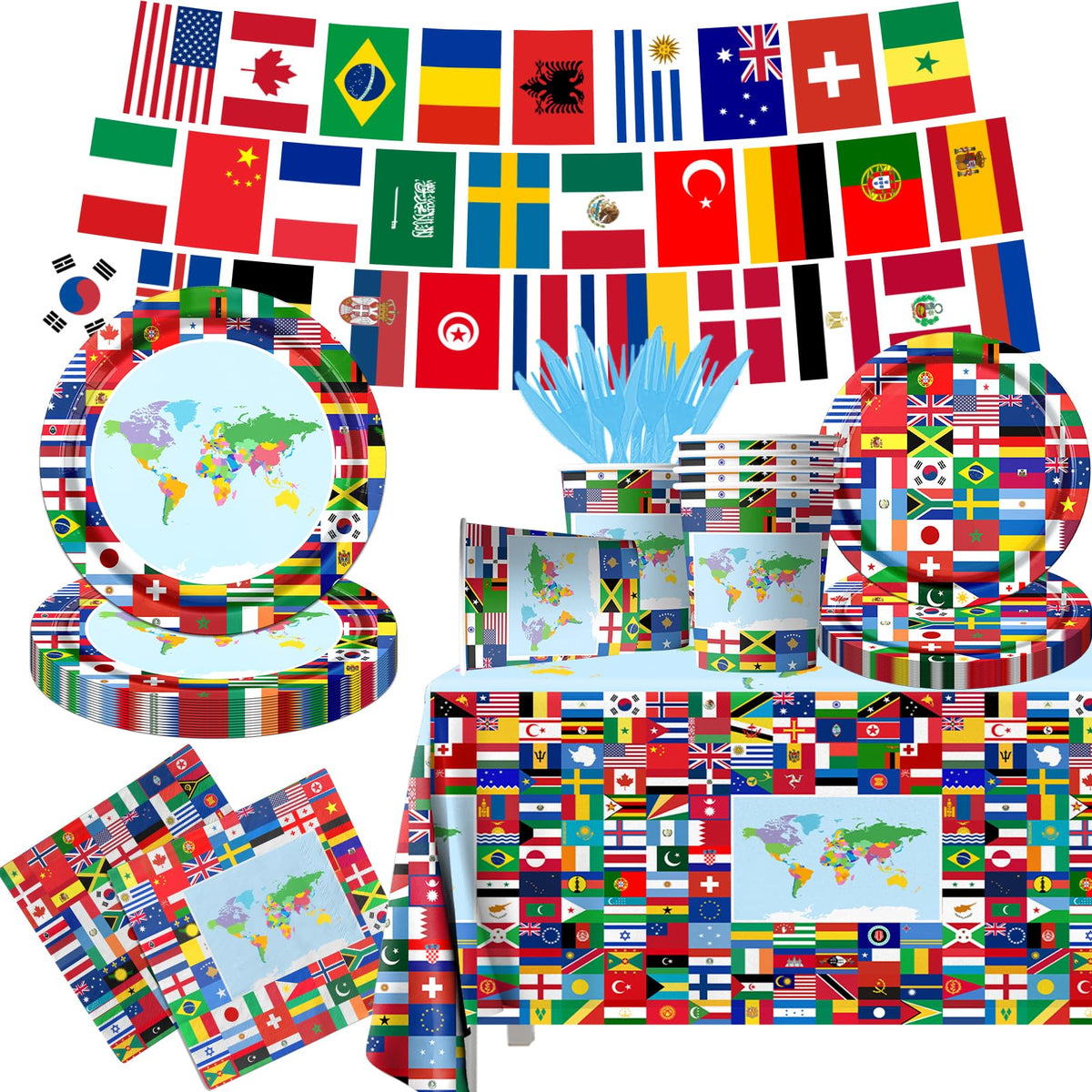 CMUSKO international flags banner decor for travel-themed retirement party