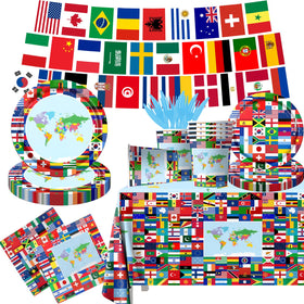 CMUSKO international flags banner decor for travel-themed retirement party