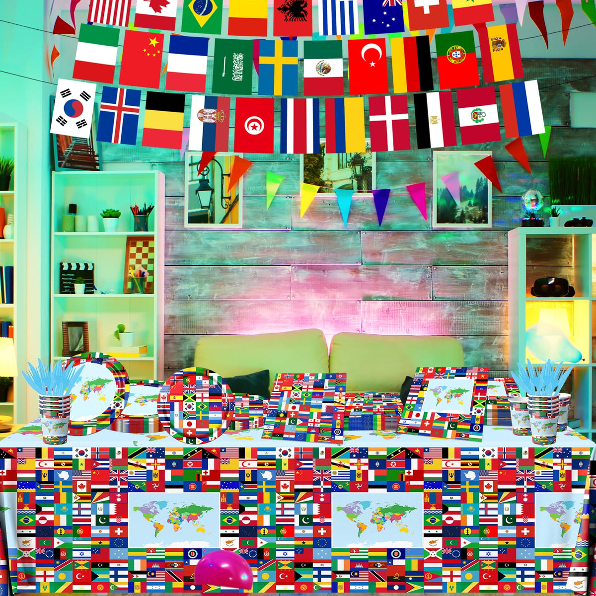 CMUSKO flag napkins complementing world themed party