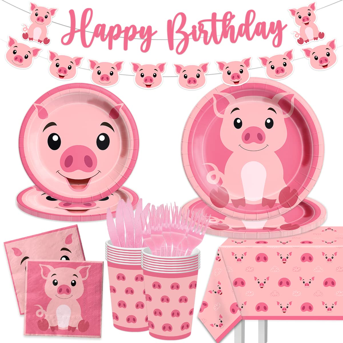 CMUSKO pig banner pink theme for birthday decor and photo backdrop