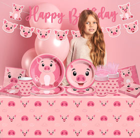 CMUSKO pig tablecloth pink background adds festive tabletop scene