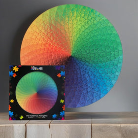 CMY Cubes round puzzle with rainbow palette reveals shifting colors from different angles
