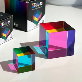 CMY Cubes Mini 30mm cyan angled view demonstrates color mixing in action