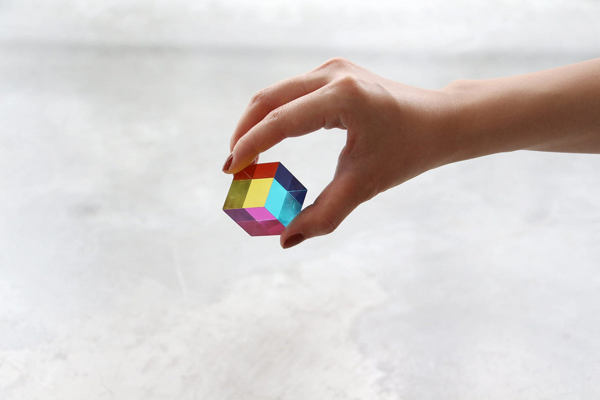 CMY Cubes Mini 30mm yellow angled view demonstrates color mixing in action