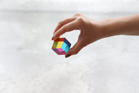 CMY Cubes Mini 30mm yellow angled view demonstrates color mixing in action
