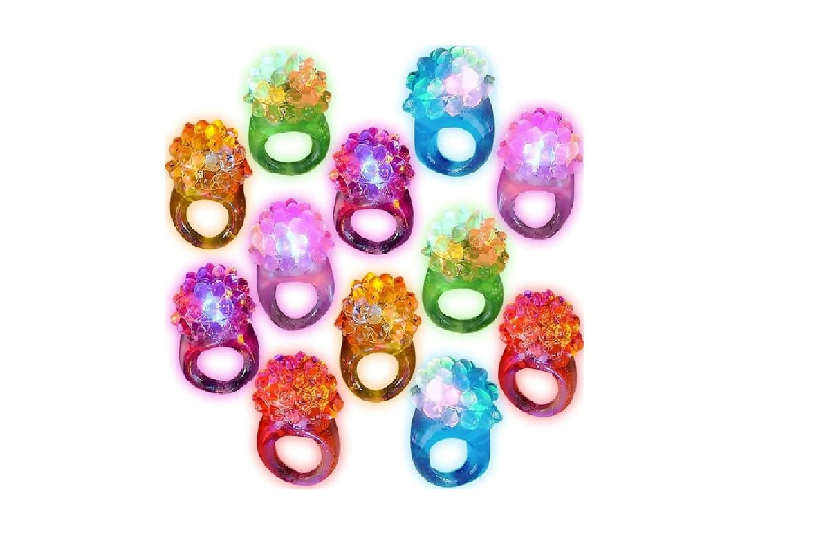 C&H Solutions novelty LED bumpy rings glowing in a 96-count pack for celebrations.