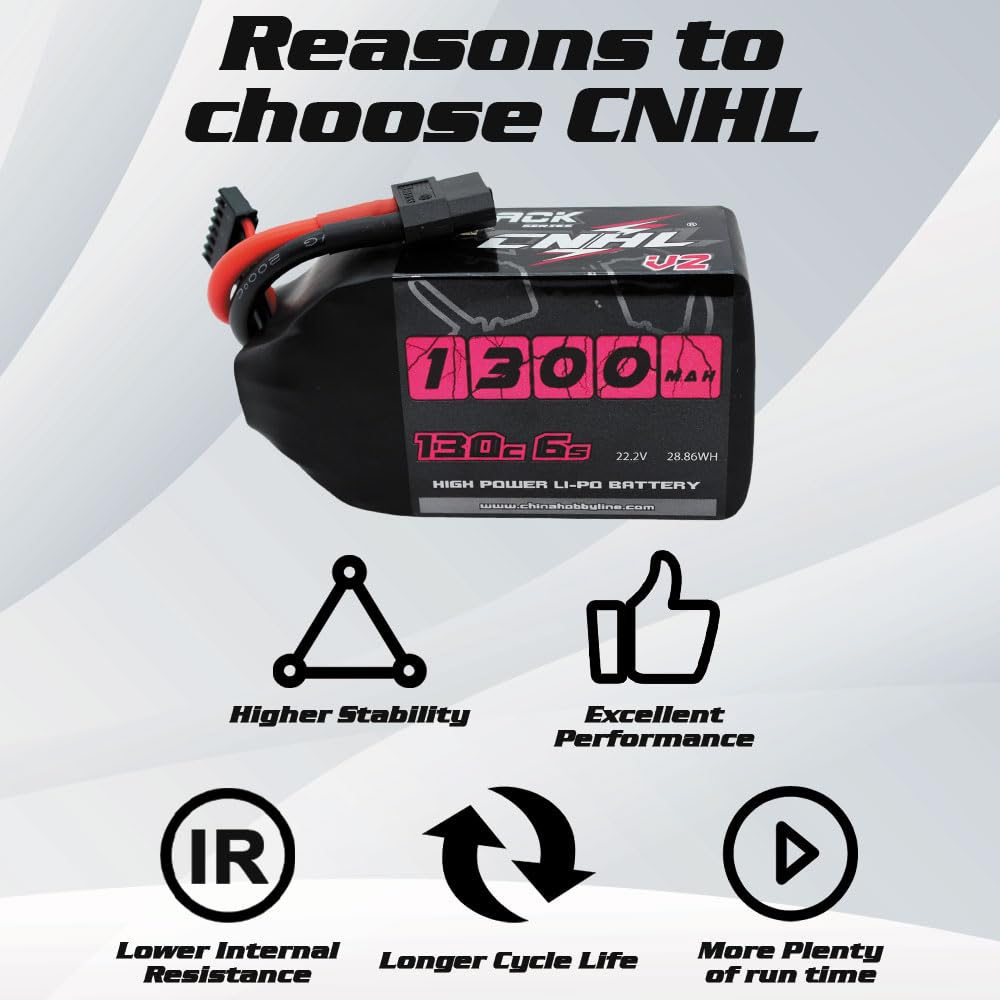 CNHL 1300mAh 6S battery dimensional specs for fit in RC models