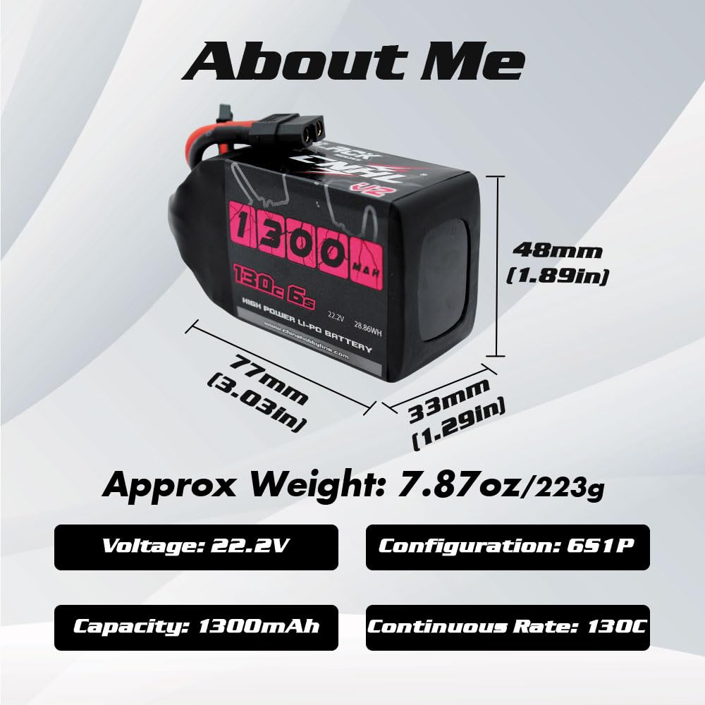 CNHL 6S 130C LiPo with XT60 connector for fast, reliable power