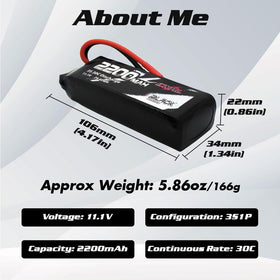 CNHL 2200mAh 3S lipo close up showing high discharge capability.