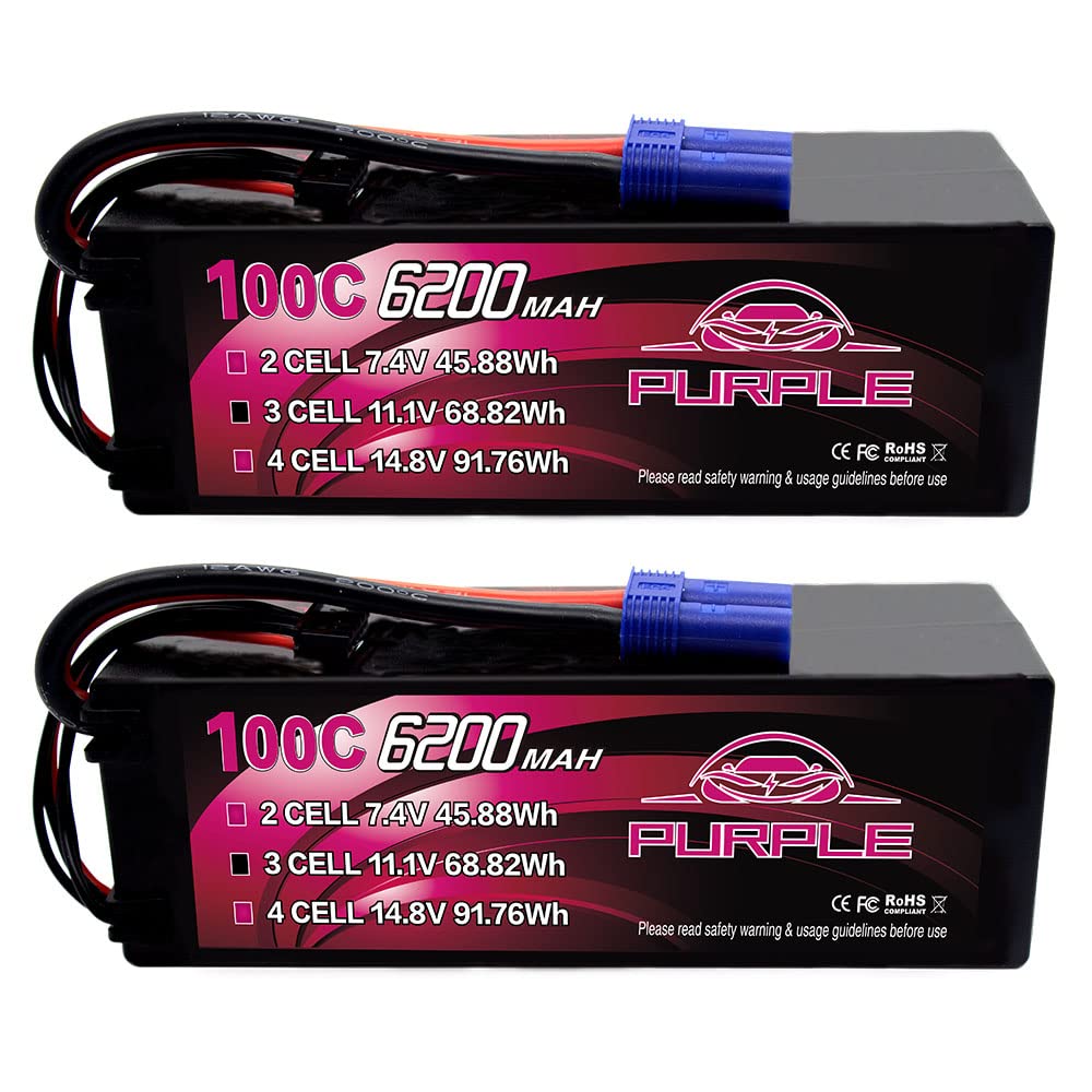 CNHL Purple Series 6200mAh battery top view, compact hard case for RC models.