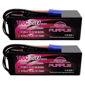 CNHL Purple Series 6200mAh battery top view, compact hard case for RC models.