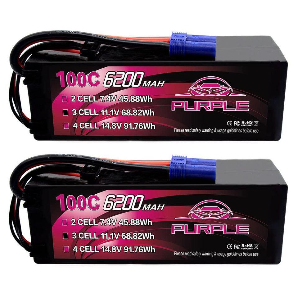 CNHL Purple Series 6200mAh battery top view, compact hard case for RC models.