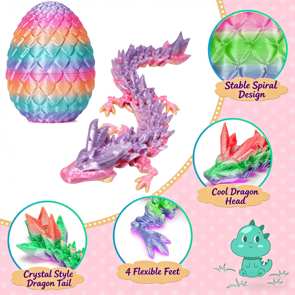 CNSTAR iridescent texture on 3D printed dragon dragon for a striking display