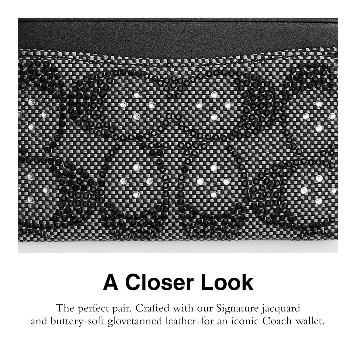 COACH Crystal Signature Jacquard card case interior layout with organized slots.