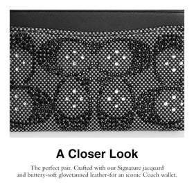COACH Crystal Signature Jacquard card case interior layout with organized slots.
