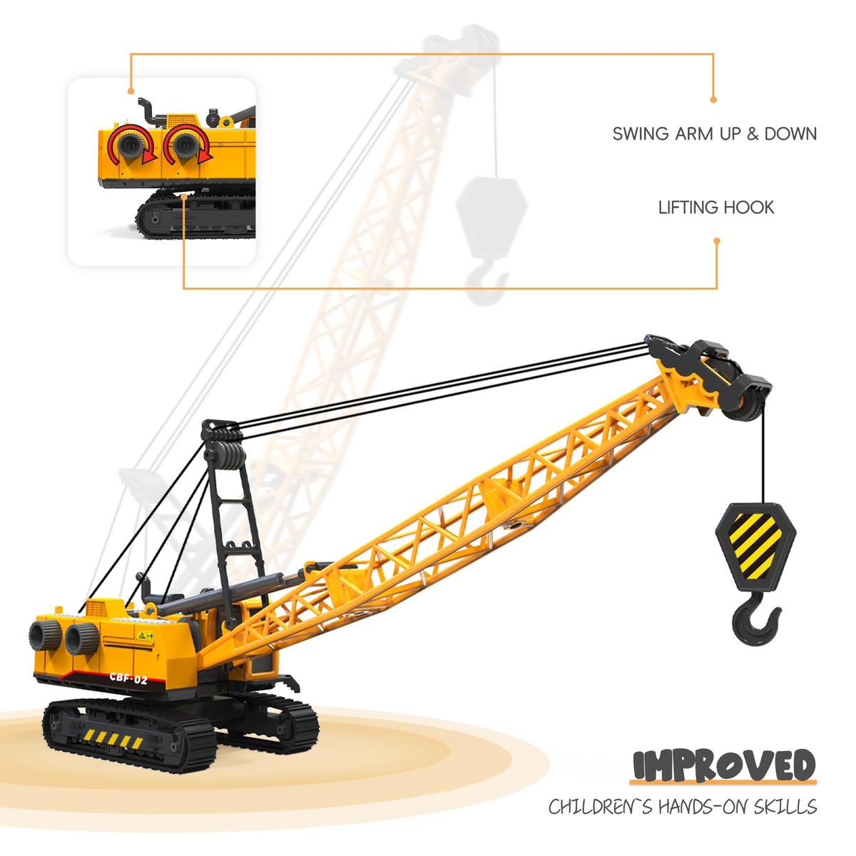 Cobefy crane toy with lift action for interactive construction scenes