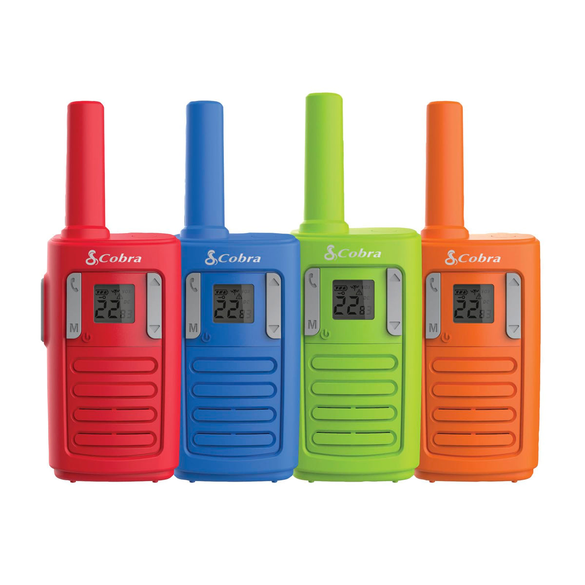 Cobra RX100 four-pack walkie talkies ready for family outdoor adventures.