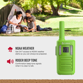 Cobra RX100 NOAA weather alerts keep families informed during trips.