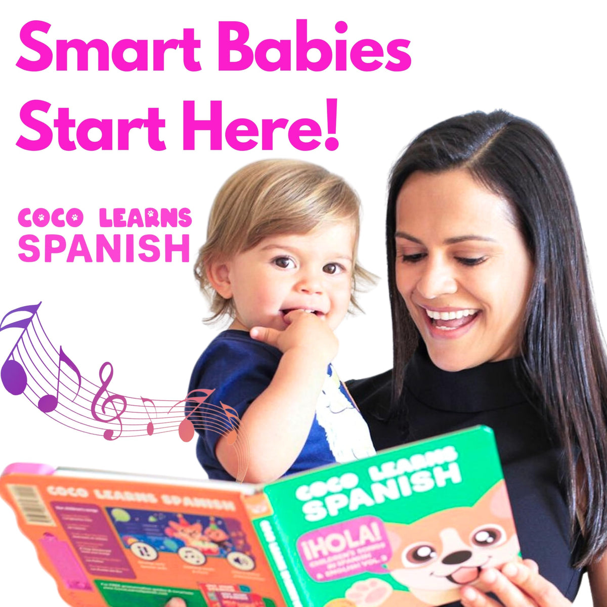 Coco Learns Spanish buttons close-up shows accessible play for independent language practice.