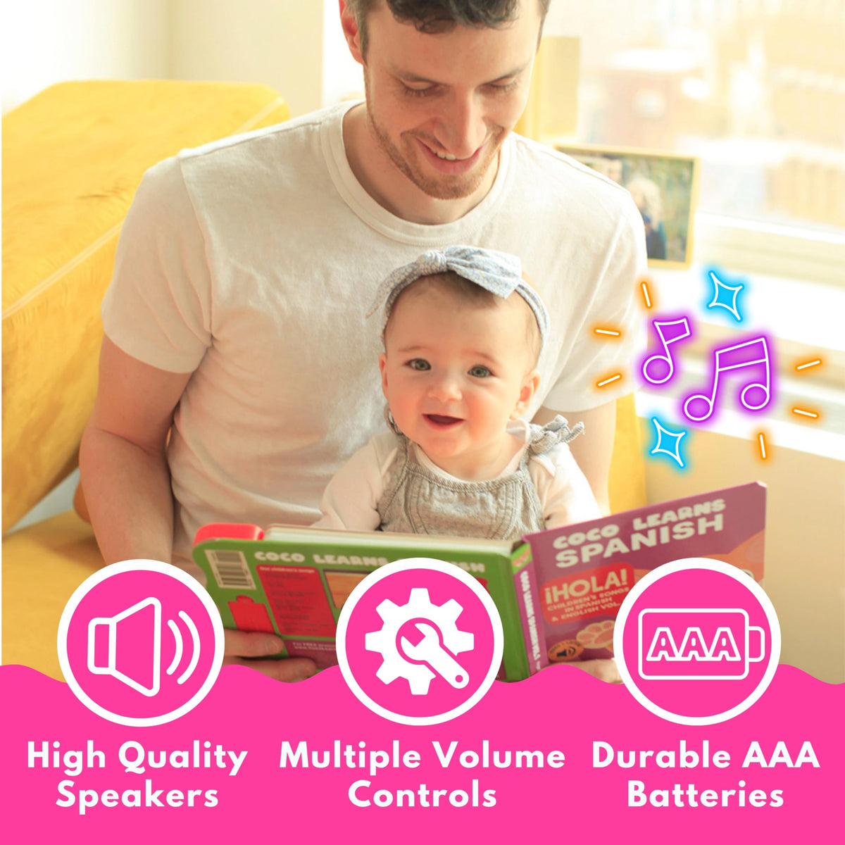 Coco Learns Spanish dual-language learning concept demonstrates bilingual exposure benefits.
