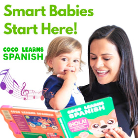 Close-up of six buttons on Coco Learns Spanish Vol.3 for interactive practice.