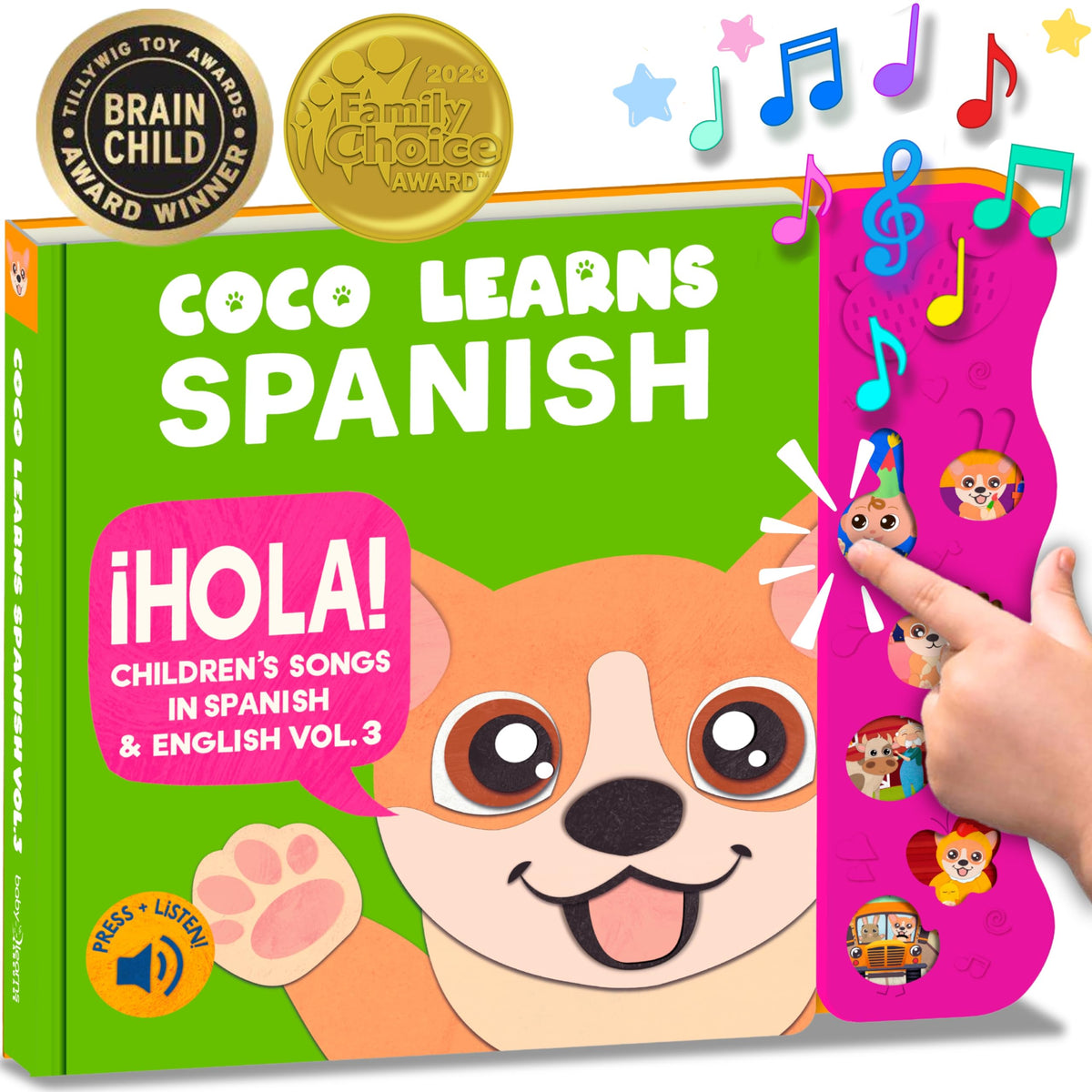 Coco Learns Spanish Vol.3 cover with friendly colors supports early language exposure.