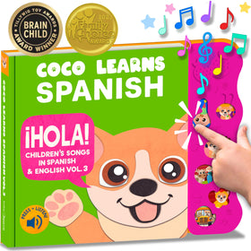 Coco Learns Spanish Vol.3 cover with friendly colors supports early language exposure.
