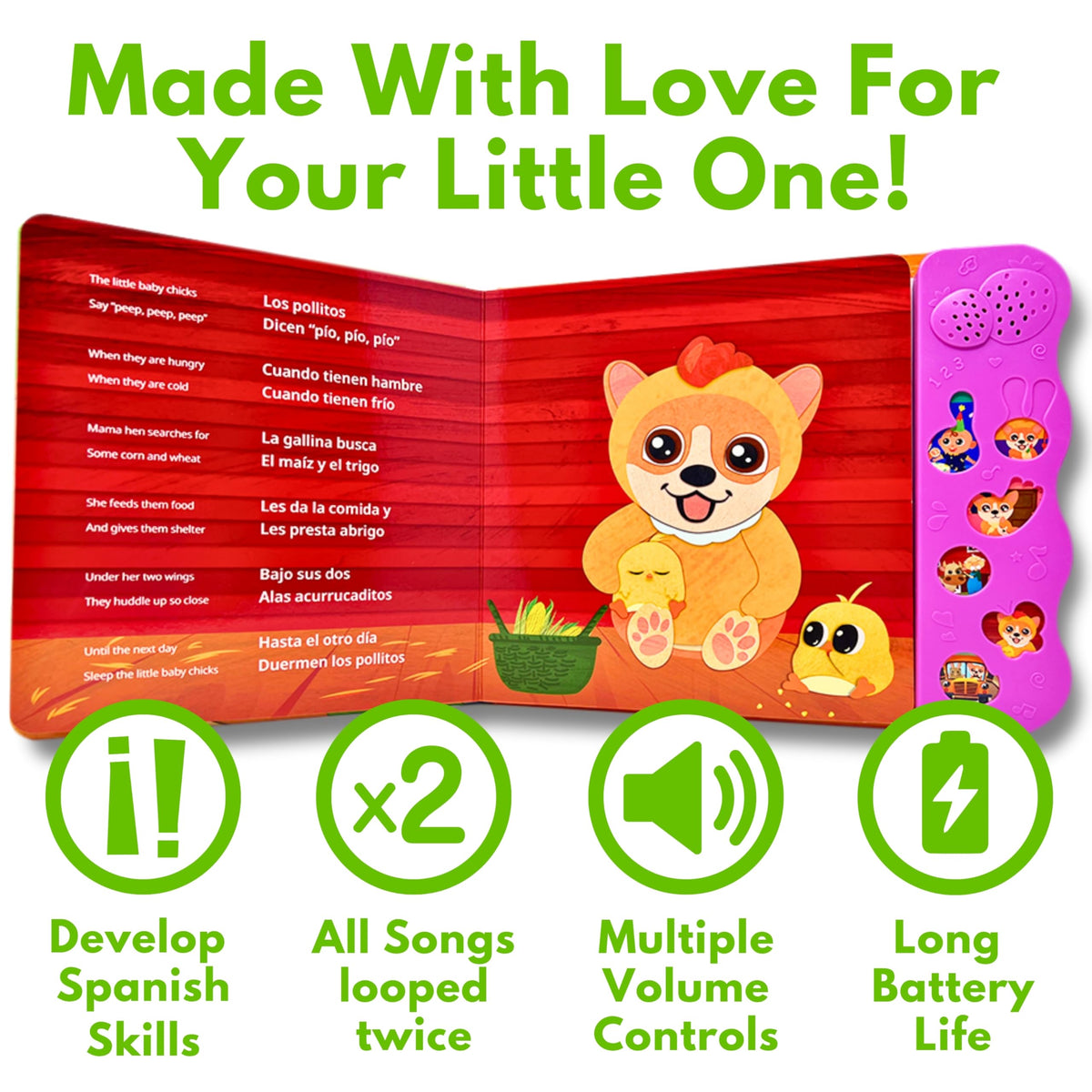 Volume control and mute on Coco Learns Spanish Vol.3 for flexible play.
