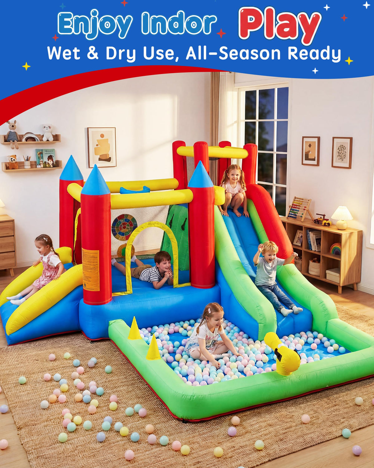 COCOFISH 9-in-1 bounce house basketball hoop for target tossing