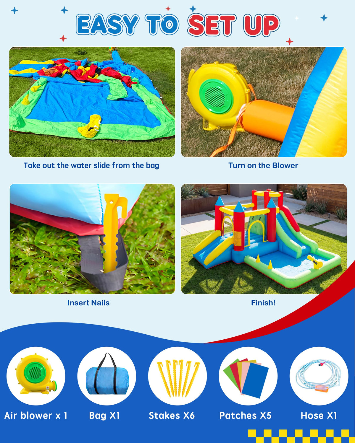 COCOFISH 9-in-1 bounce house quick setup with included blower and accessories