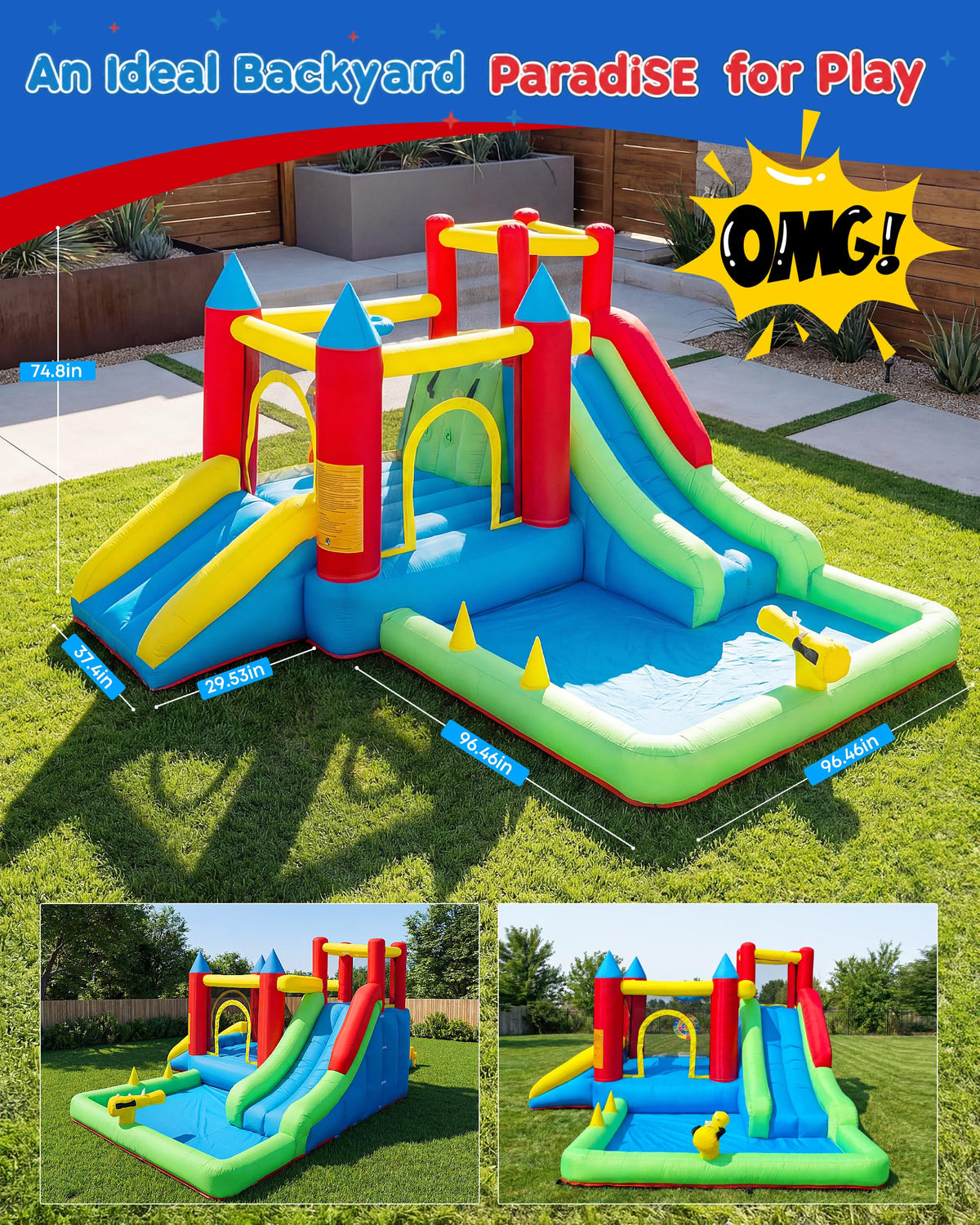 COCOFISH 9-in-1 bounce house reinforced fabric and mesh walls for visibility