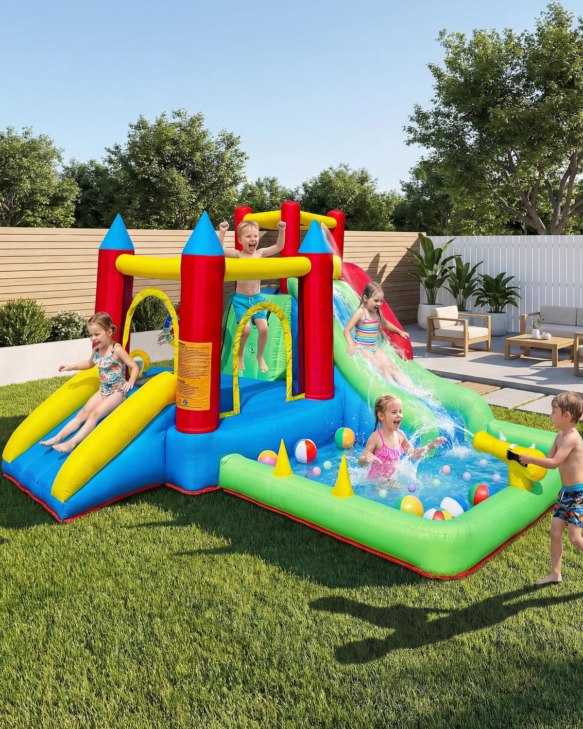 COCOFISH 9-in-1 bounce house with water slide for wet-dry backyard fun