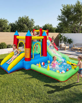 COCOFISH 9-in-1 bounce house with water slide for wet-dry backyard fun