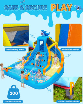 COCOFISH Kids bounce house 680W blower, quick setup in minutes.