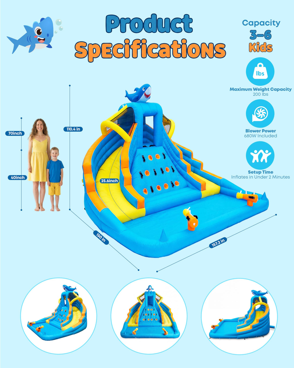 COCOFISH Backyard bounce house, all-season dry and wet play options.