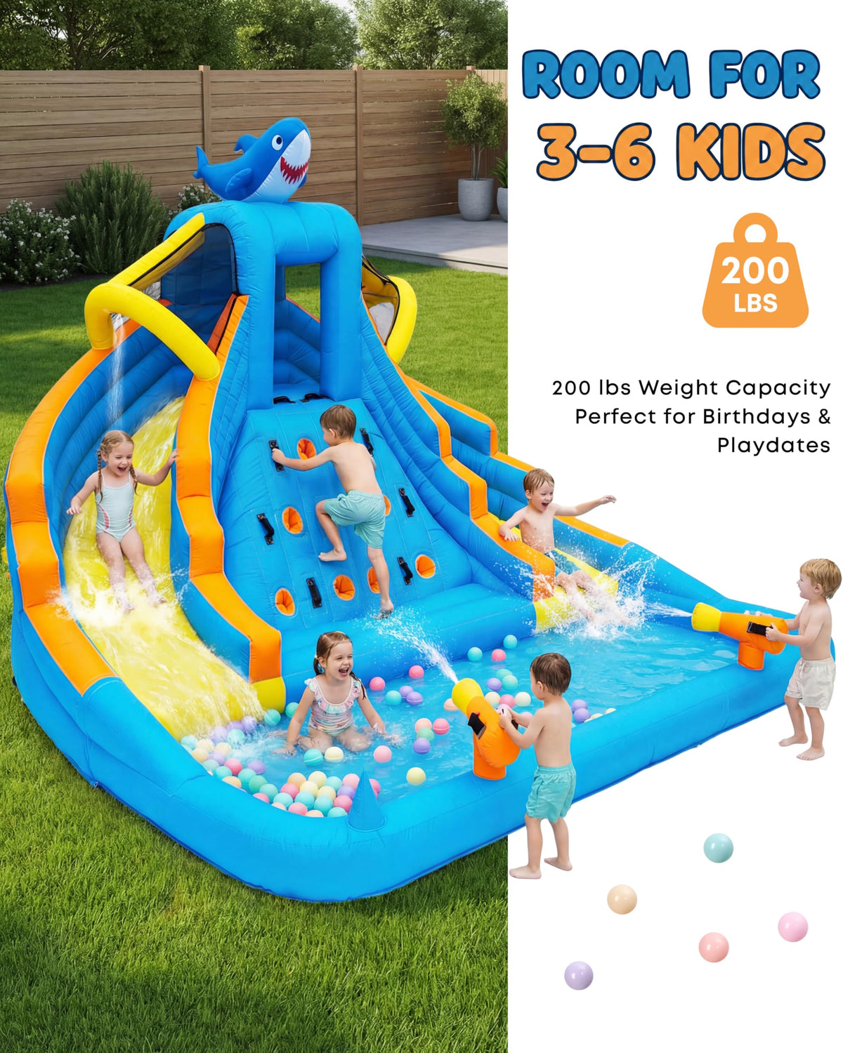 COCOFISH Bounce house with splash pool, perfect for refreshing summer water fun.
