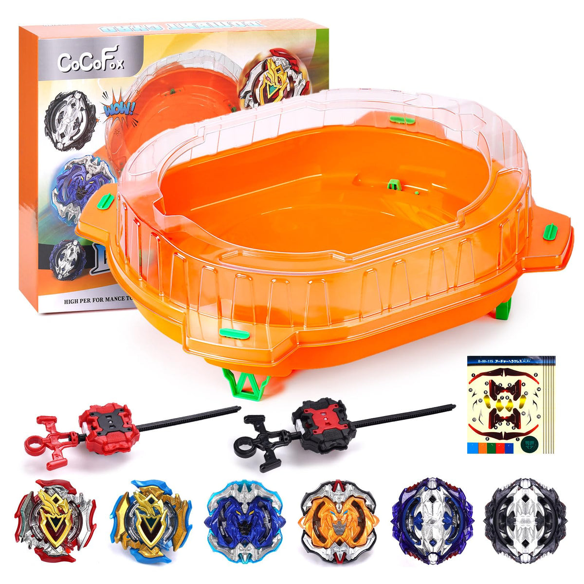 COCOFOX battling-top-burst-stadium shown with protective roof for in-bounds play