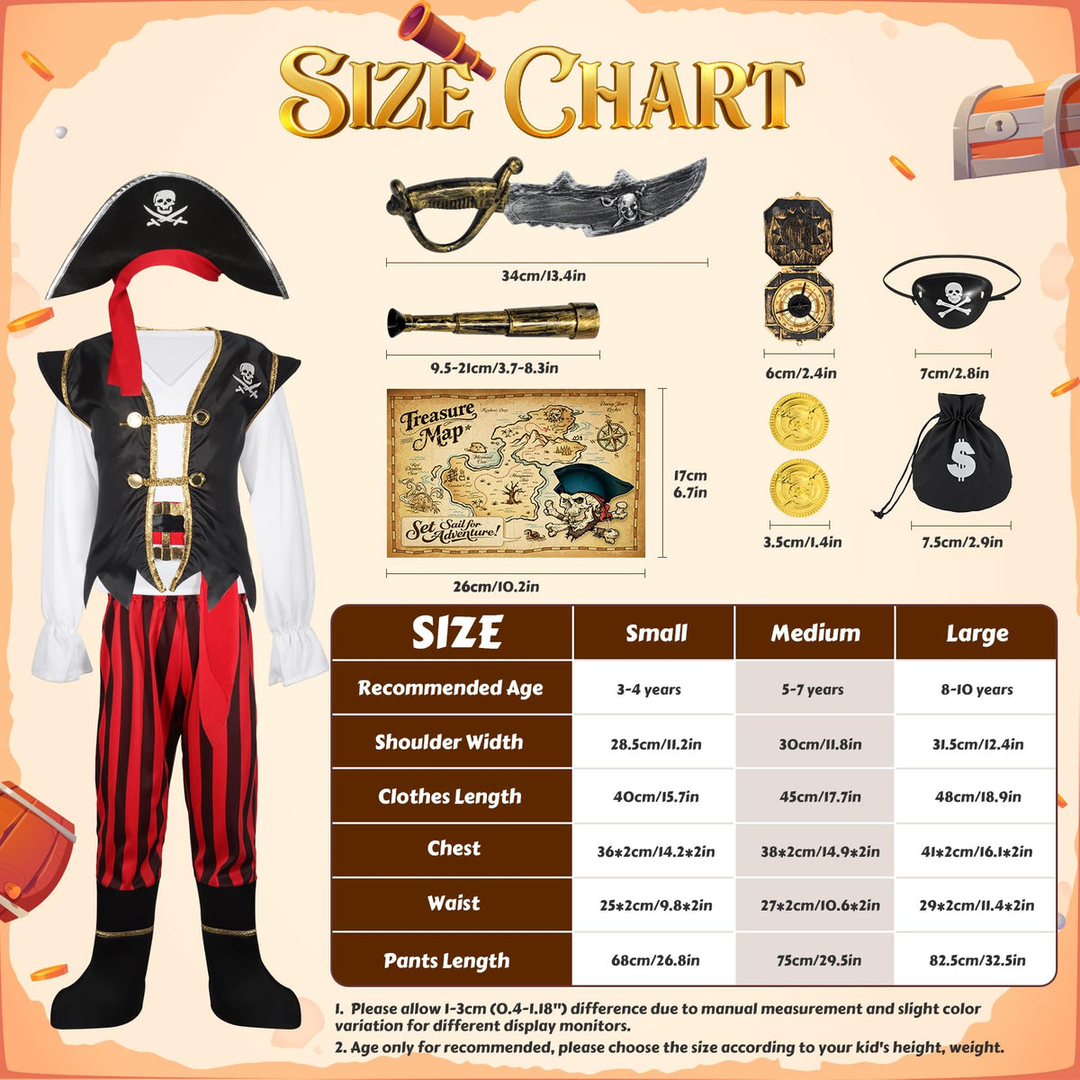 Cocojeci pirate costume treasure map to spark storytelling during playtime.